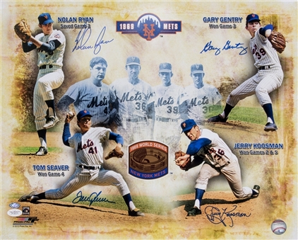 1969 New York Mets Pitchers Multi-Signed 16x20 Photograph With Seaver, Ryan, Koosman & Gentry (JSA)